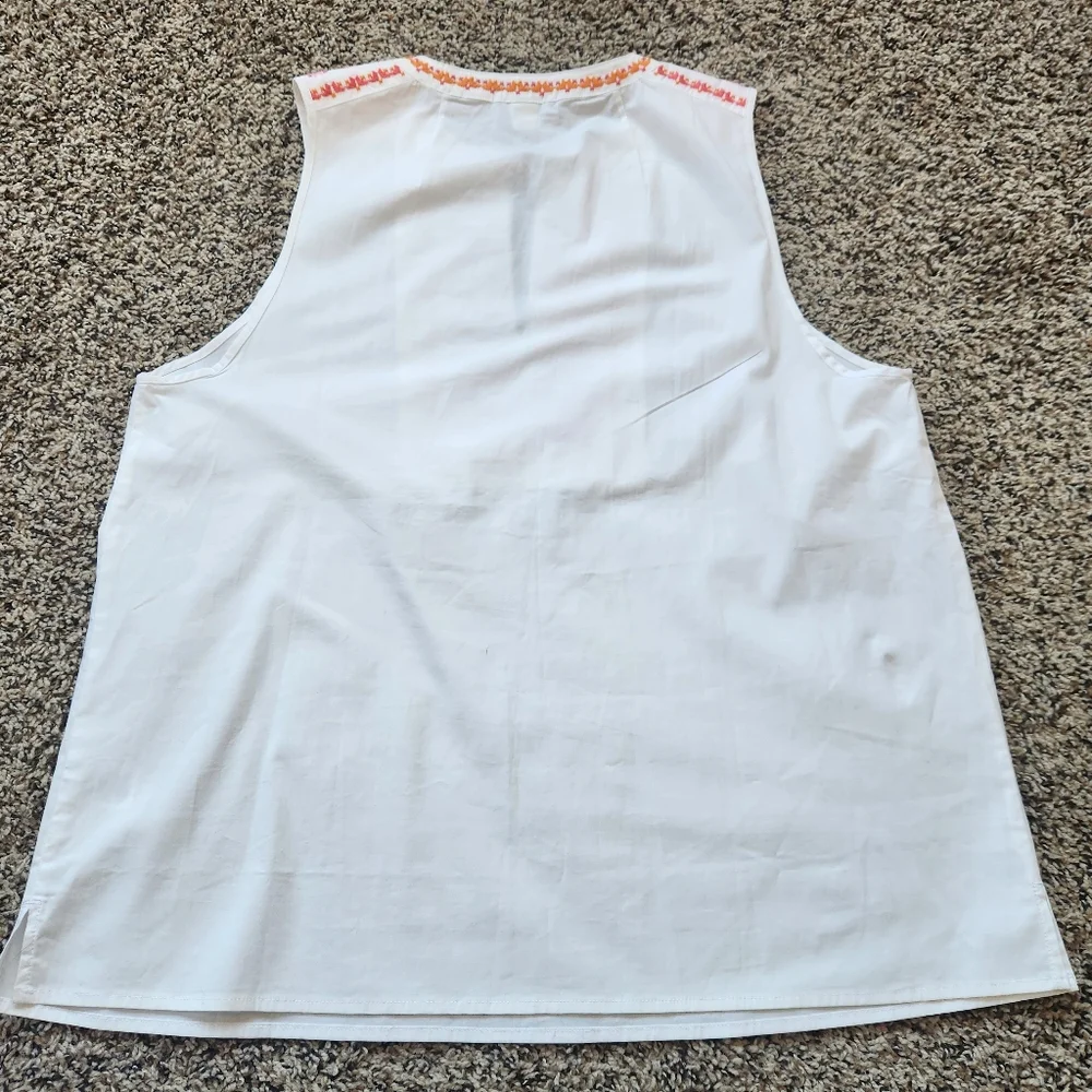 J. Crew White Sleeveless Embroidered Tassel Top with Pink and Orange Accents - Picture 7 of 8